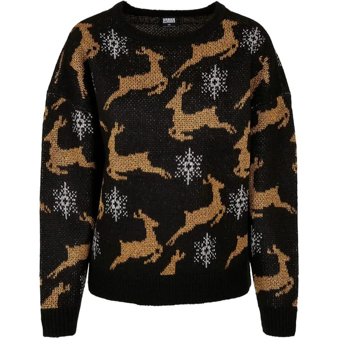 Urban Classics - Oversized Kersttrui - S - Zwart/Goudkleurig