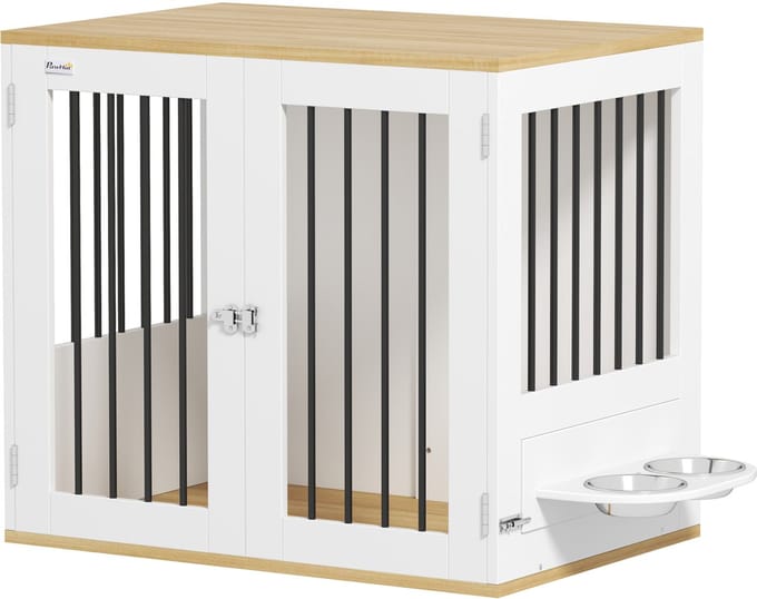 PawHut-Hondenbenchmeubel - 80x55x71,5cm - Spaanplaat, Staal - Wit