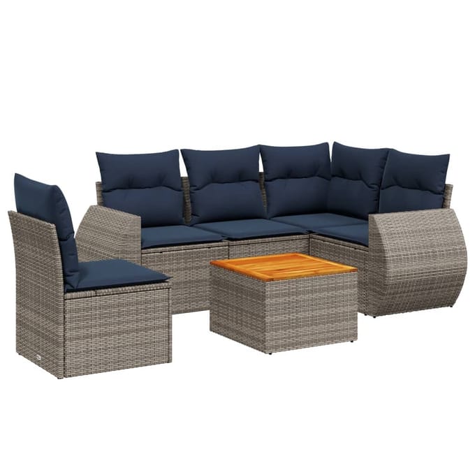 vidaXL - 6-delige - tuinbankset - met - kussens, - grijs - polyrotan