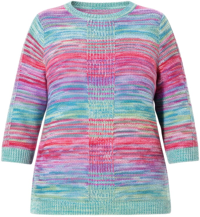 MIAMODA - Dames - Trui comfortabele pasvorm gemêleerd linkbreisel - Blauwe munt - Maat 54+