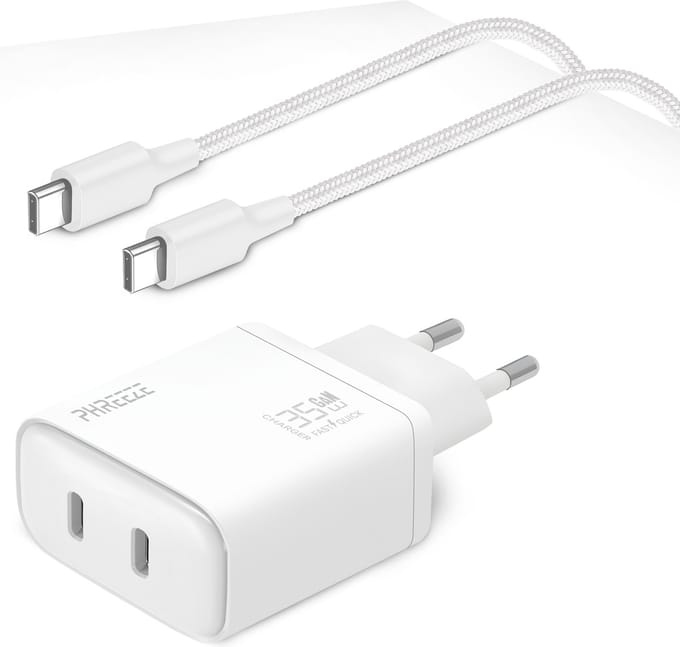 35w snellader - Usb C kabel - 1 Meter - Usb C Oplader - 2 usbC Poorten - GaN