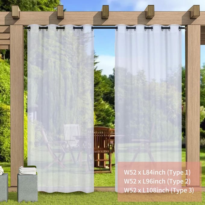 1 Paneel Buiten Semi-Transparant Gordijn Waterdicht Gordijn Privacy Oogjes Gordijnen voor Pergola Veranda Type 3 white