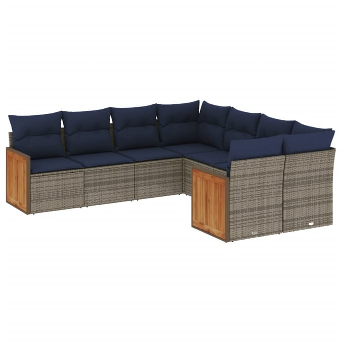 vidaXL - 8-delige - tuinbankset - met - kussens, - grijs - polyrotan
