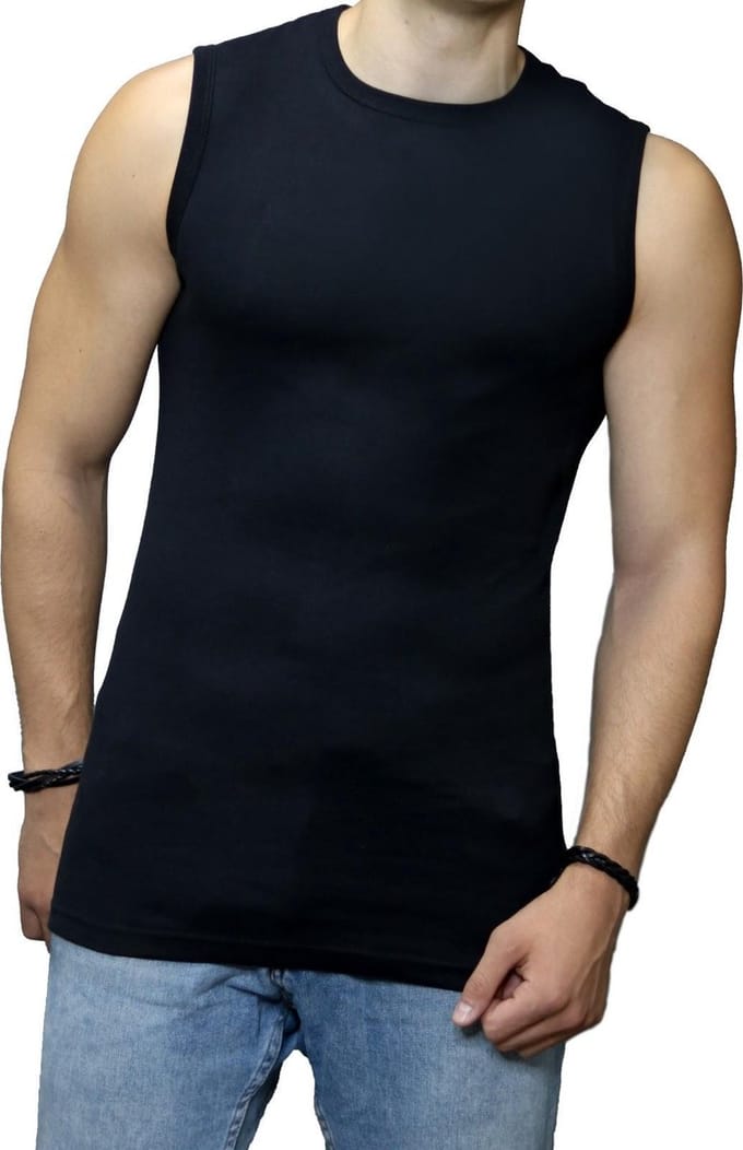 Top kwaliteit Mouwloze Shirts - 2 Pack - 100% Katoen - Extra lang - O hals - Zwart - Maat L