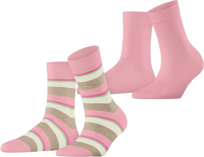 Esprit Crochet Stripe 2-Pack gedessineerd katoen Multipack Sokken dames roze - maat 35-38