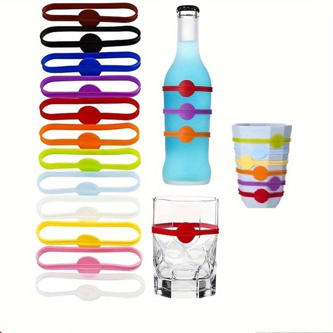 12 stuks Siliconen Wijnglas Markeringen, Herbruikbare Drank Identificatieringen voor Thuisbar en Feestgebruik blue