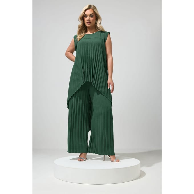 Yours London Groene Geplooide Broek Size 52