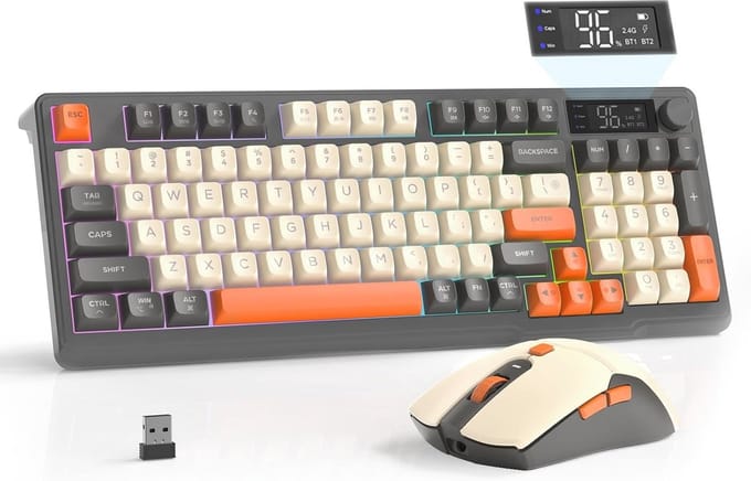 Draadloos Toetsenbord en Muis, Bluetooth & 2.4G, PBT-toetsen, Stil, Oplaadbaar, voor Mac/Windows/Linux