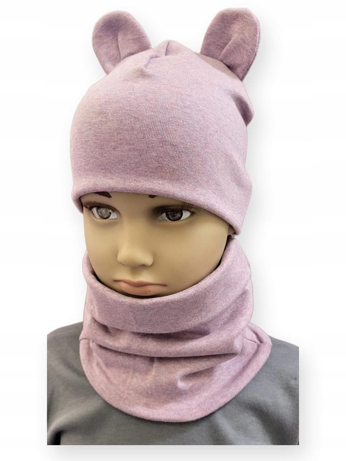 Dartomik - Babykleding Set - Hoed en Sjaal - Violette Melange - Met Oren