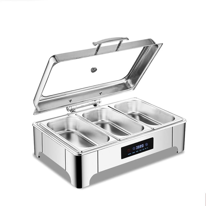Voedselwarmer - Buffet Server - Gerechten Warm Houden - Met Glazen Deksel - 8000 Gram - Zilver