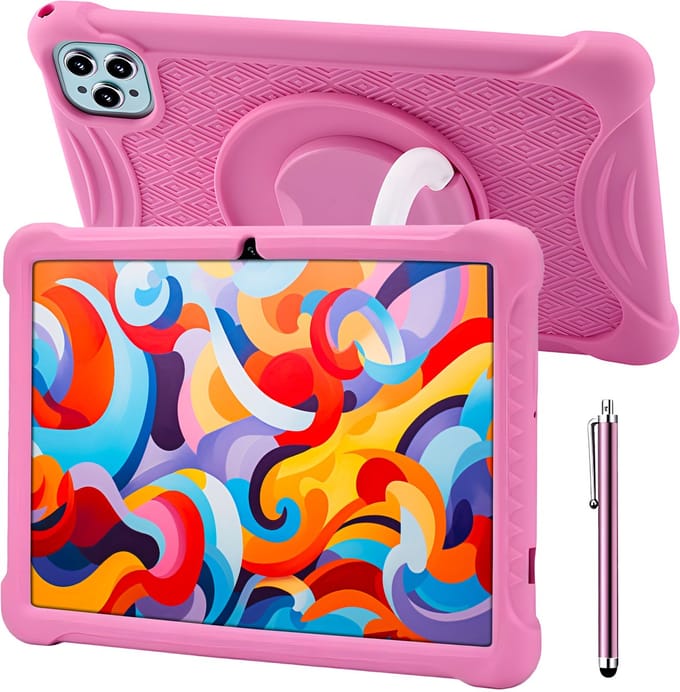 ATouch Kindertablet Tab 10 Plus – Kindertablet Vanaf 3 jaar – Kindertablets 2026 Model – 10 Inch Kids Tablet – Android 15 – Kinder Tablet – Inclusief 64GB+64SD & Screenprotector - Roze