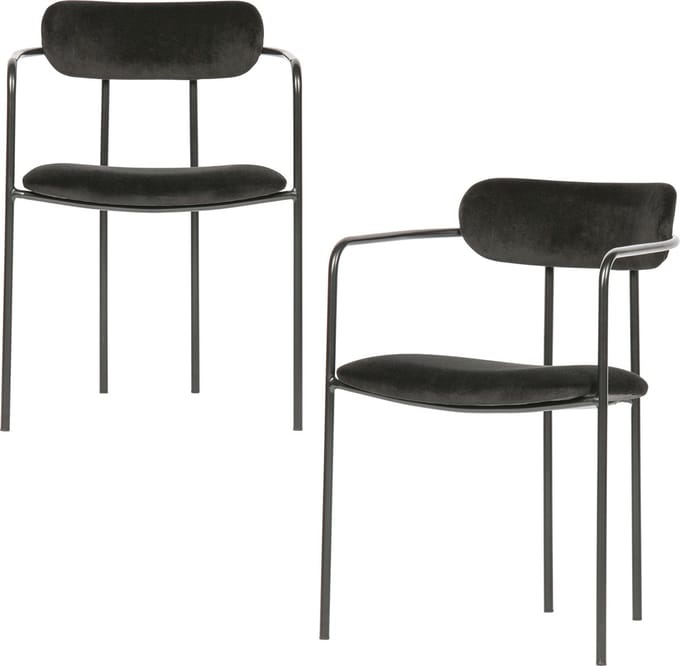 WOOOD Ivy Eetkamerstoelen - Fluweel - Zwart - Set van 2