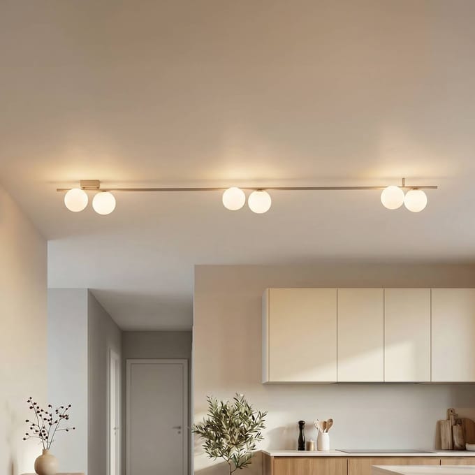 TK Lighting Plafondlamp Imelo, crème, 6-lamps, glas, lengte 200 cm