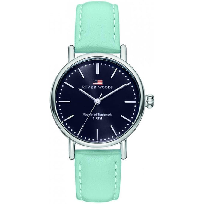 River Woods Oswego RW340026 Horloge - Leer - Blauw - Ø 34 mm
