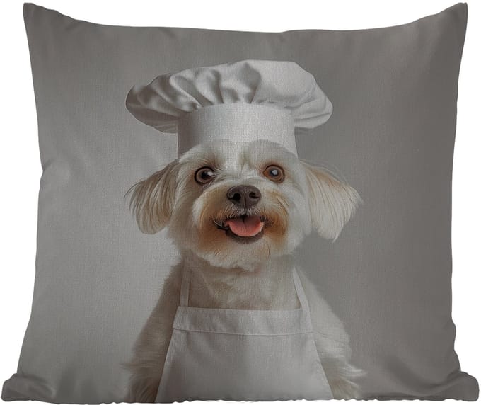 Sierkussen Buiten - Hond - Wit - Kok - 60x60 cm - Weerbestendig