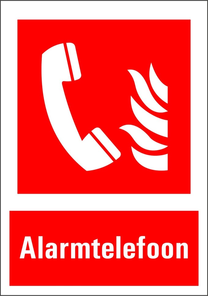Alarmtelefoon sticker met tekst 210 x 297 mm