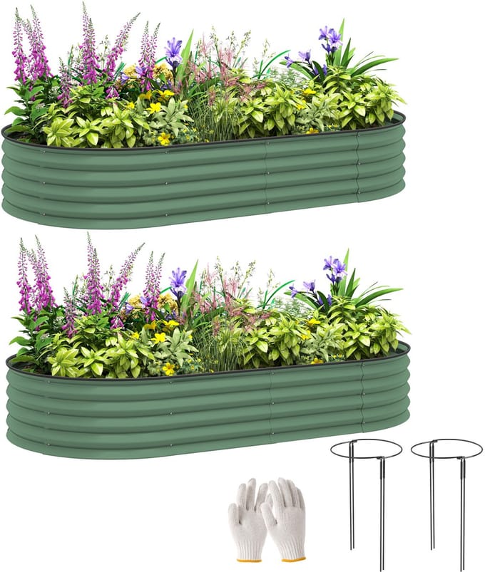 Outsunny - Verhoogde Plantenbak - Set - Staal - Groen