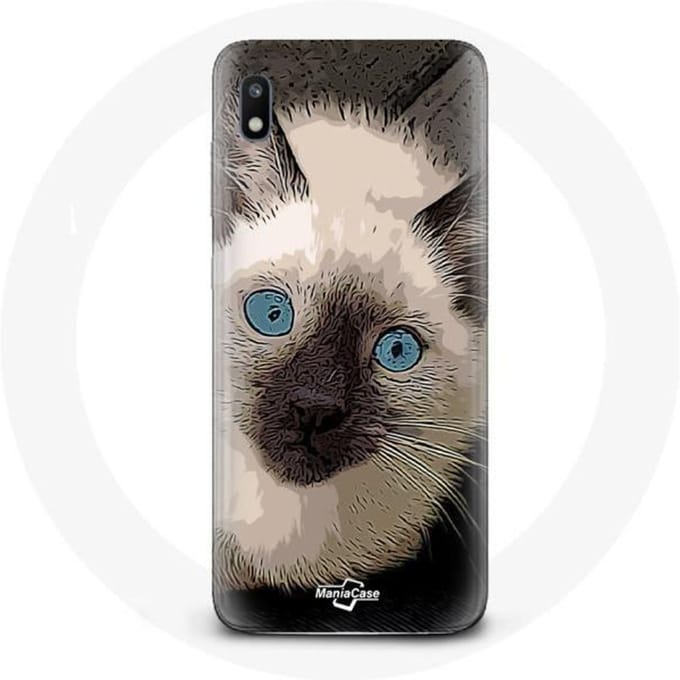 Case voor Samsung Galaxy A10 Zwart-witte Siamese kat met blauwe ogen