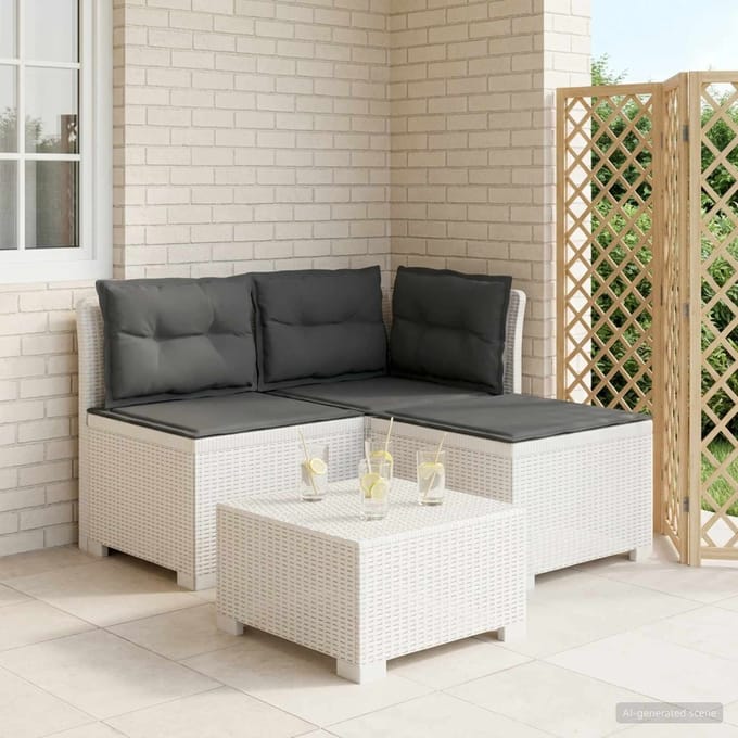 vidaXL - 3-Zits - Tu - bank - met - Kussens - Rattan - Look - 3-zits - PP - Wit