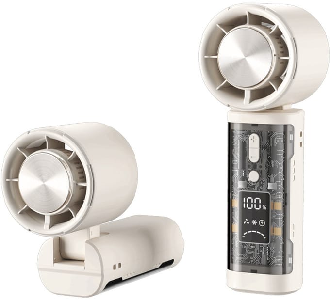VHV - Handventilator - Mini ventilator - Draagbare ventilator - Turbo ventilator - Met koelplaat - Traploos instelbaar - Oplaadbaar - LED display - Voor op reis en vakantie - Wit
