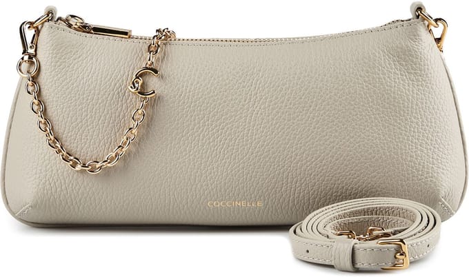 COCCINELLE Leren schoudertas C-Me Chain Mini Bag Grained Leather Eucalipto Lichtgrijs