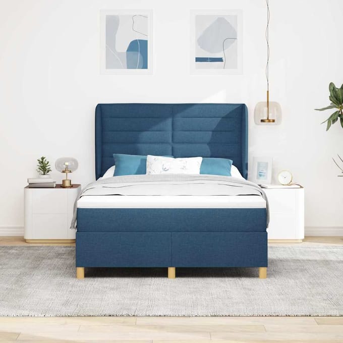 vidaXL - Boxspring - bed - met - matras - met - hoofdeinde - Blauw - 190 - x - 140 - cm - Stof