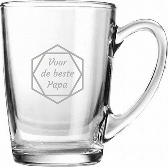 Gegraveerde theeglas 32cl voor de beste Papa in hexagon