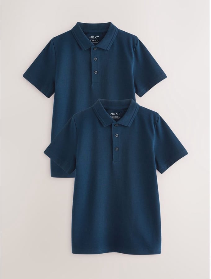 Next - Jongens - Set van 2 schoolpolo's met korte mouwen van katoen met normale pasvorm - Blauw