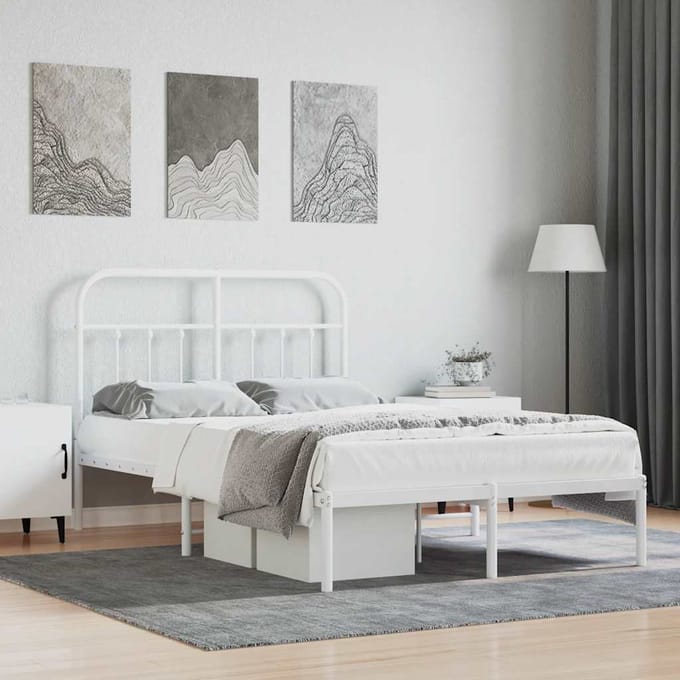 vidaXL - Bedframe - met - hoofdbord - metaal - wit - 120x190 - cm