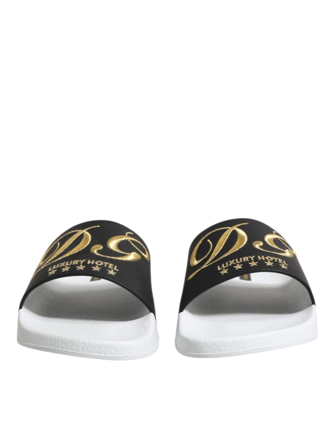 Dolce & Gabbana Witte Zwarte Leren Sandalen Strandkleding Schoenen