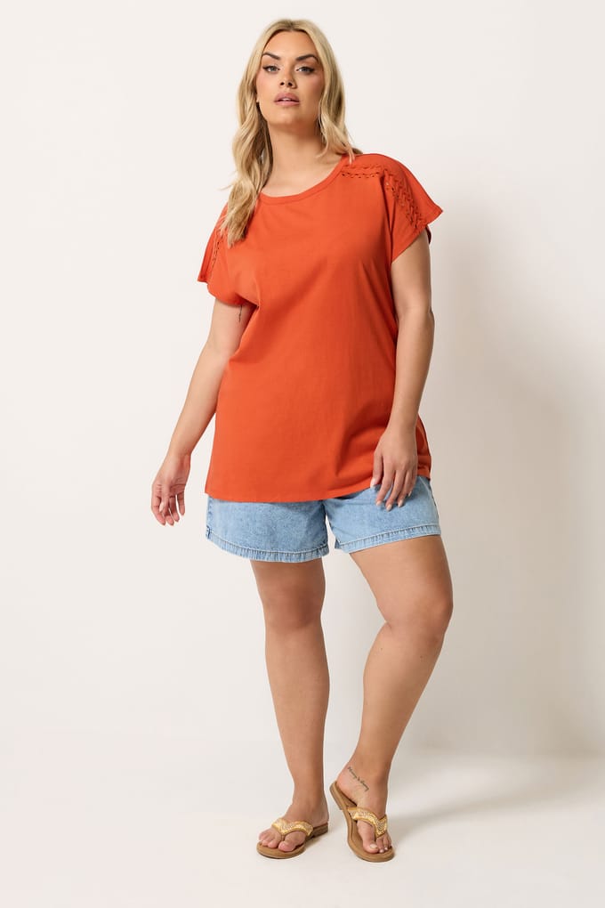 Yours Oranje Tshirt Met Aangeknipte Mouwen Size 46