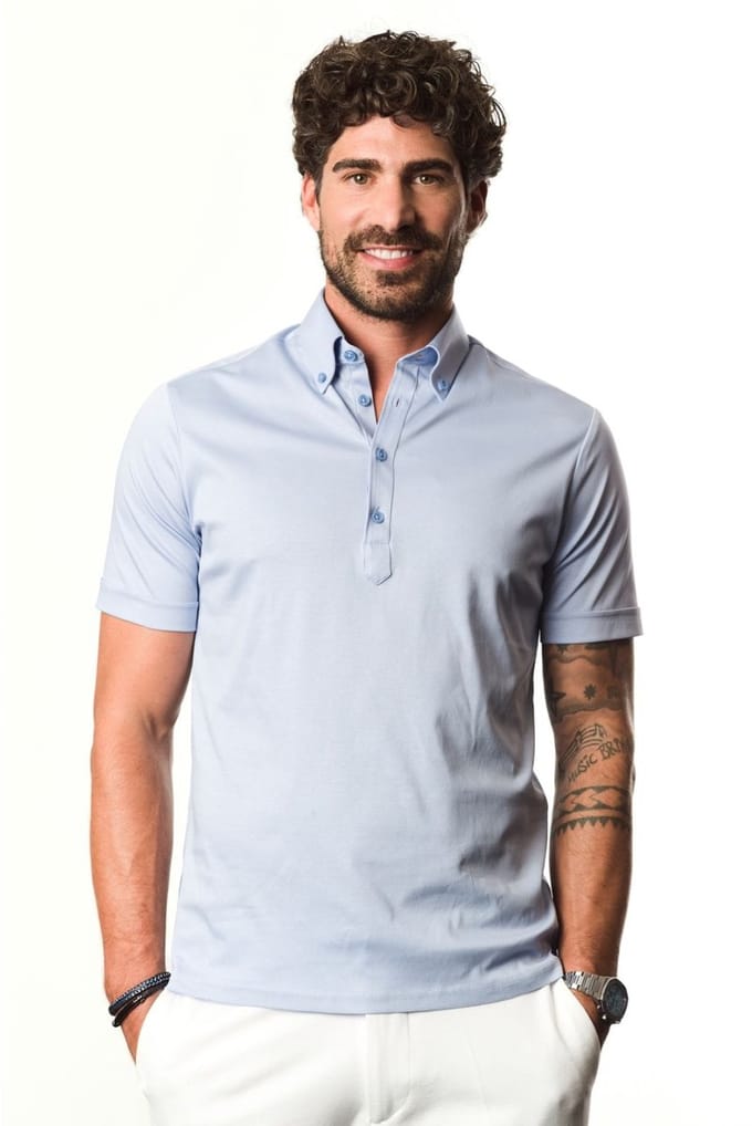 Ledûb Polo Short Sleeve Button-Down Jersey Colored Buttons Licht Blauw / male