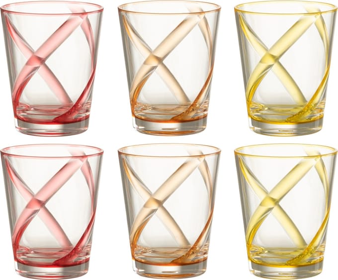 J-Line Waterglas 44 Cl Onbreekbaar Lijnen Assorti - 6 Stuks