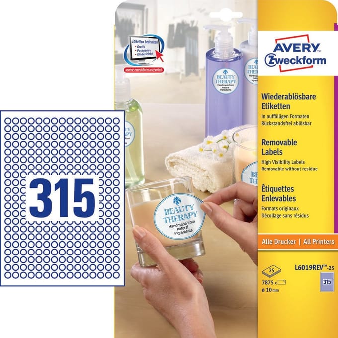 Avery Labels White Ø 10mm(25) L6019