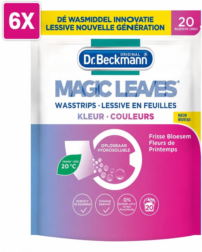 6 x Dr. Beckmann Magic Leaves Colour - Wasstrips - Wasmiddeldoekjes