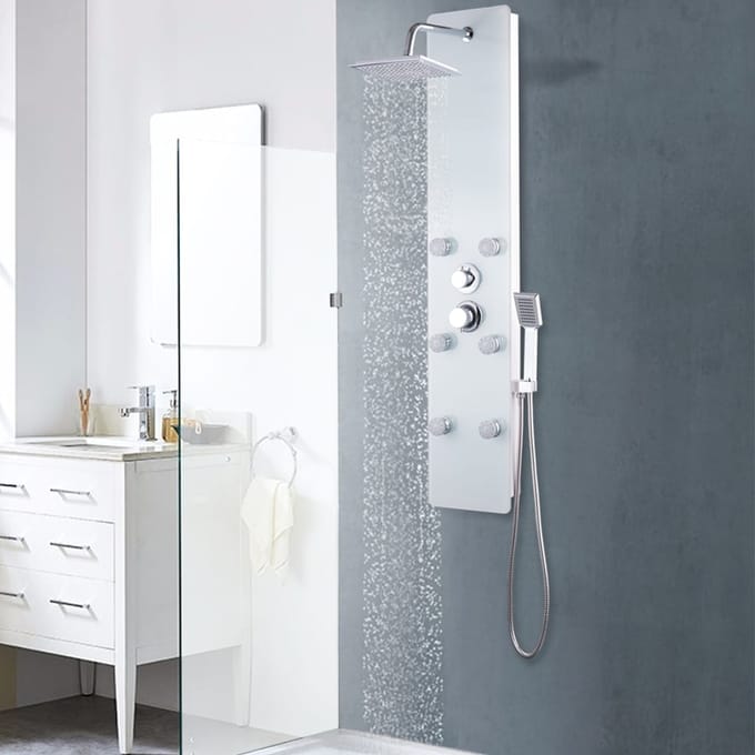Panneau de douche en verre 25*44,6*130 cm Blanc