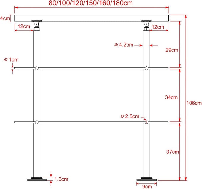 RVS Trapleuning 120 cm – Rechte Stijlvolle Leuning voor Binnen en Buiten