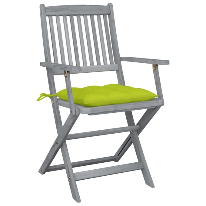 vidaXL - Set - van - 2 - klapstoelen - met - kussens, - gemaakt - van - massief - acaciahout.