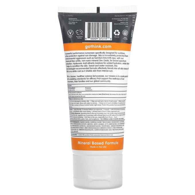 Thinksport, Clear Zinc Active Face, Spf 50, 59Ml (2Fl Oz) white