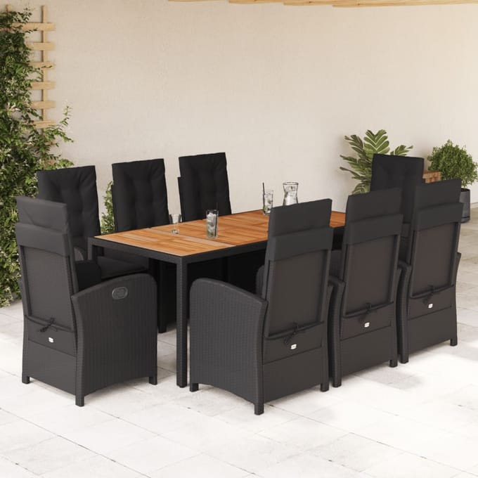 vidaXL - 9-delige - Tuinset - poly - rattan - zwart