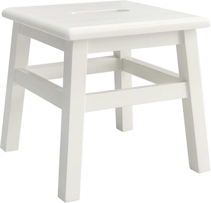 Stevige Houten Opstapkruk - Massief Hout - Wit