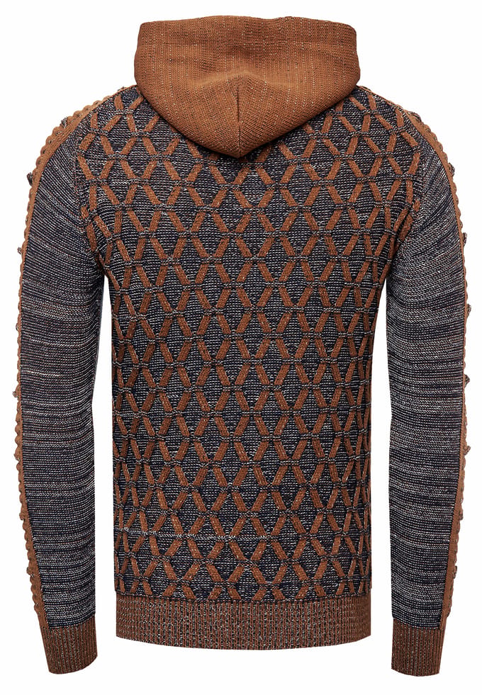 Contrasterende grof gebreide hoodie met 1/2 rits