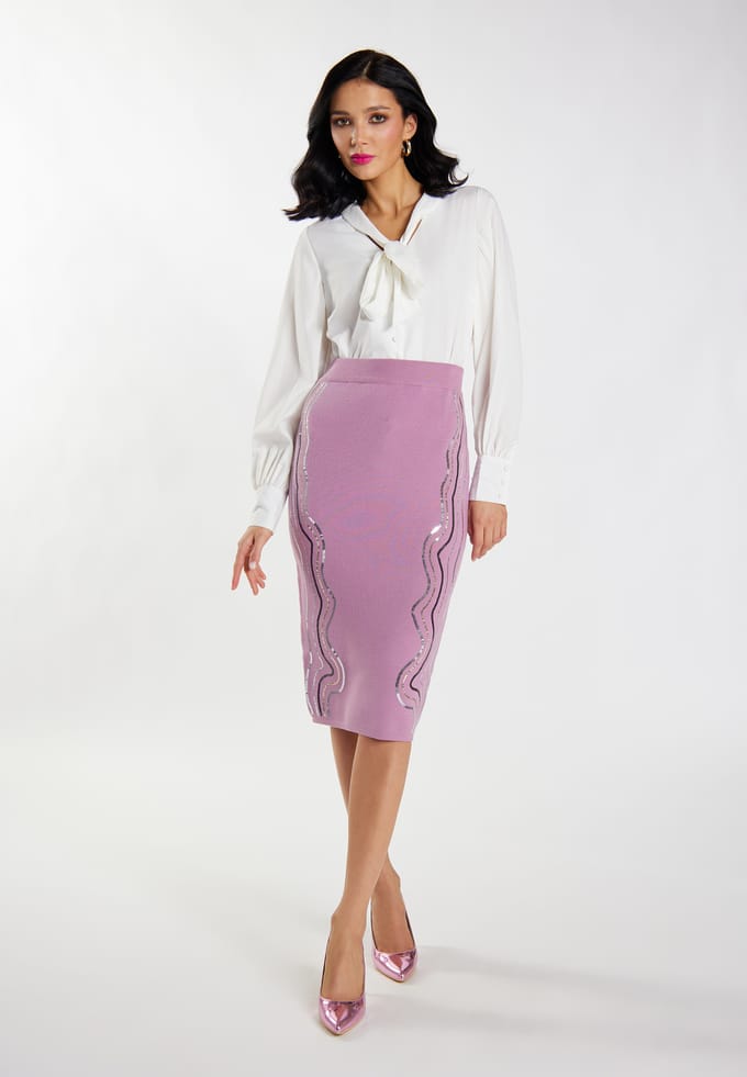 Faina Gebreide midi-rok Dames Mauve