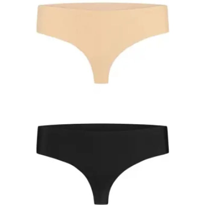 Bye Bra Onzichtbare String, naadloos ondergoed dames, string, seamless string, seamless ondergoed dames, 2 Pack - Beige/Zwart, S