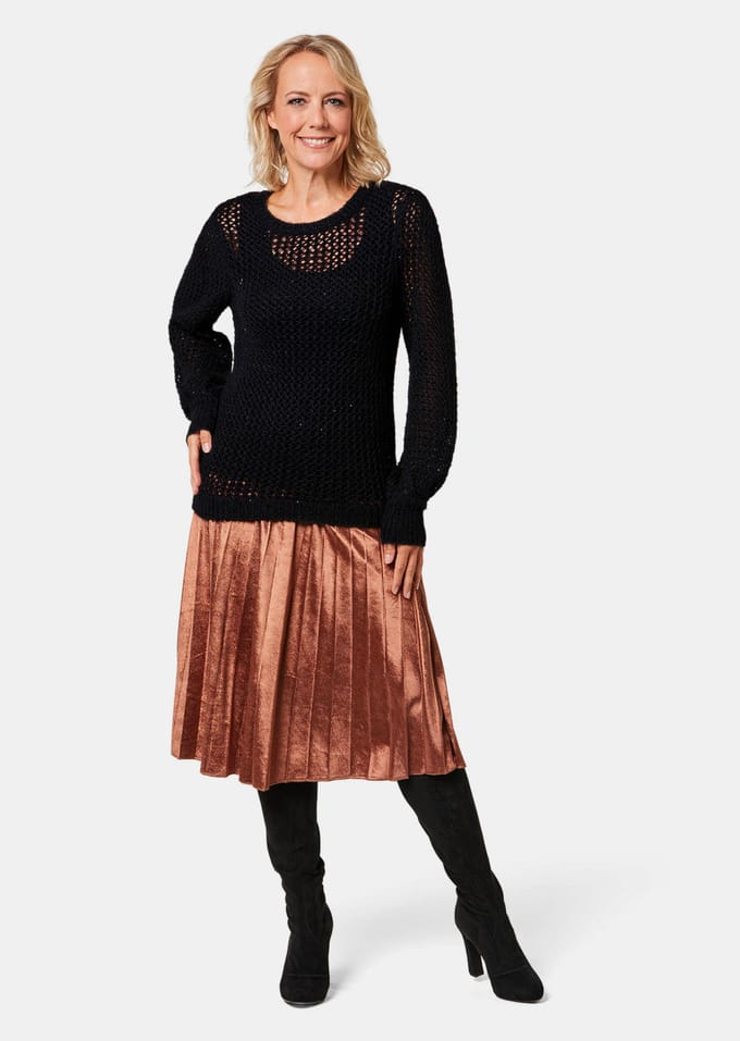 Elegante pullover in netlook met pailletten - zwart - Gr. 48 van Goldner Fashion