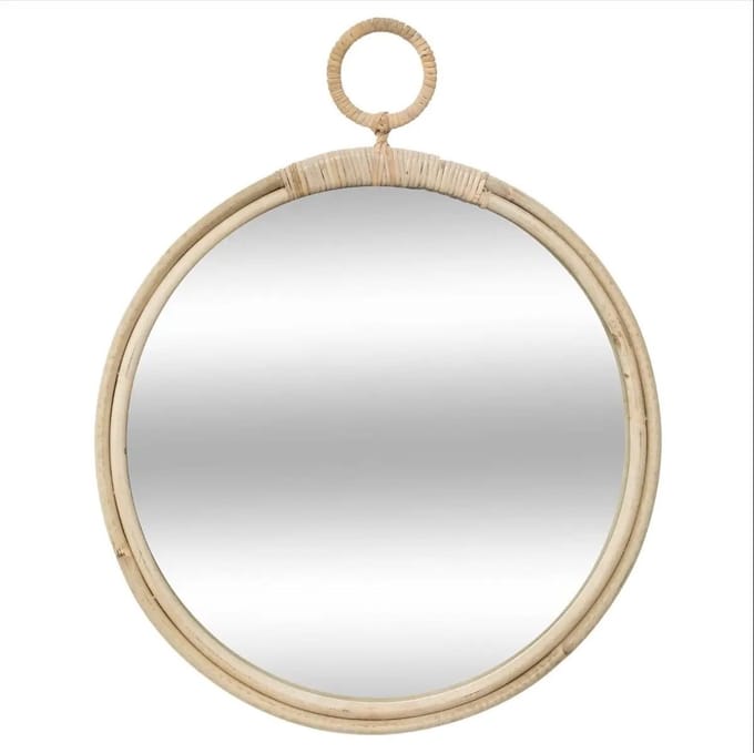 Atmosphera Wandspiegel - rond - D38 cm - rotan - beige - Bohemian stijl