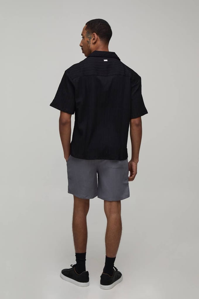 Ontspannen Pasvorm Onregelmatige Plooi Textuur Middellange Shorts | Grey | Size Small