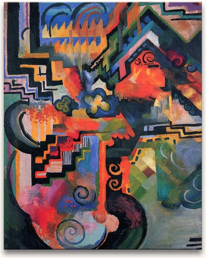 Handgeschilderd olieverfschilderij - olieverf op canvas - August Macke 'De Hommage'