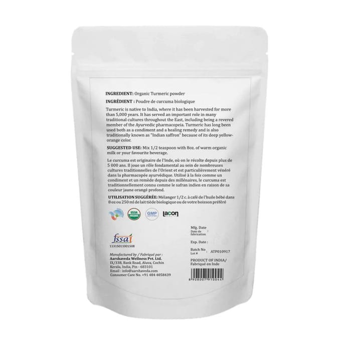 Curcuma moulu (200g), Poudre de curcuma biologique, Aarshaveda 1x200g white