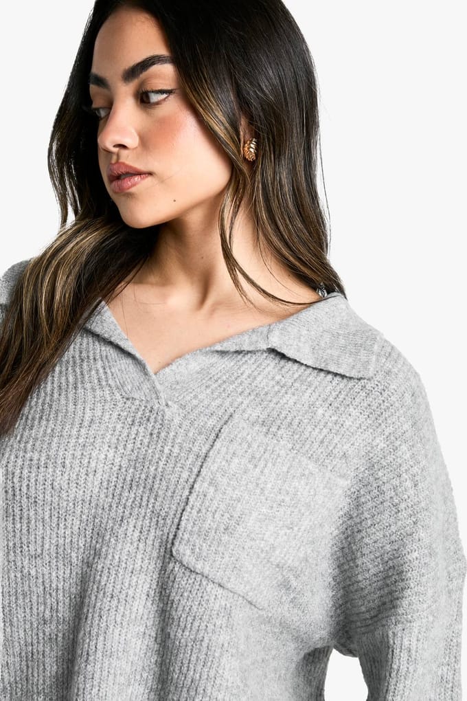boohoo Dames Polo-kraagtrui | Grey Marl | Maat: Small